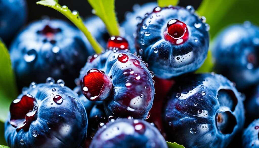 blueberries with red stems