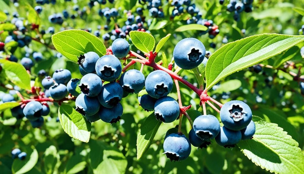 blueberries with red stems