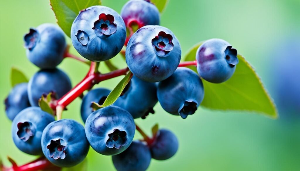 blueberries with red stems