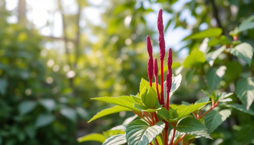 green leaves red stem