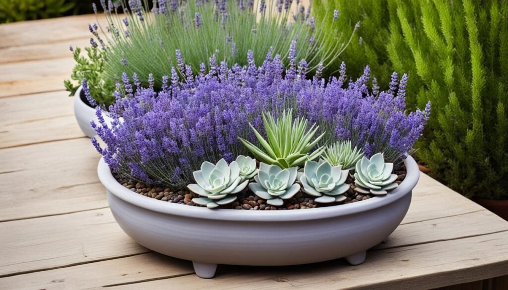 lavender in shallow pot