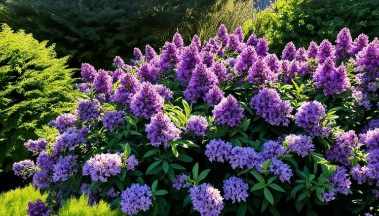 shrub with purple and white flowers