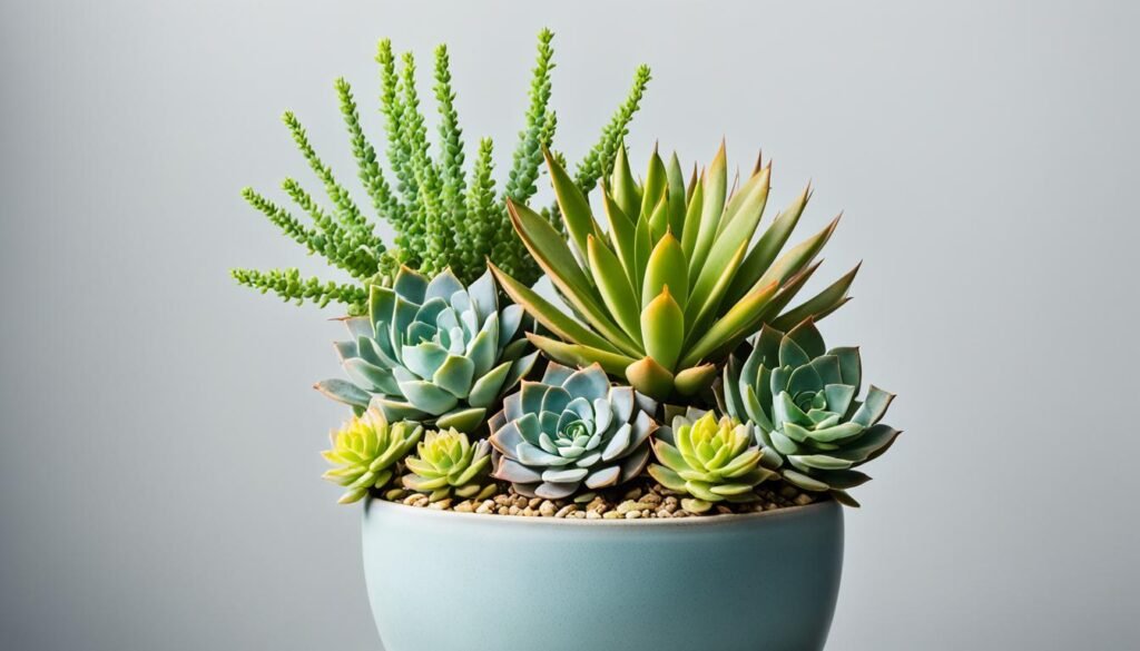 succulents in shallow pot