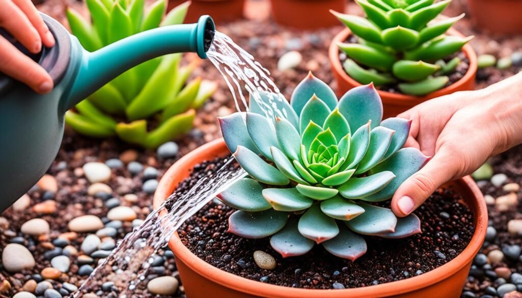 watering red vine succulent