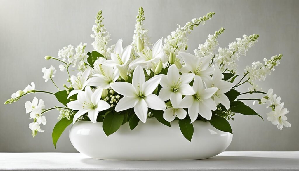 white monochrome floral arrangements