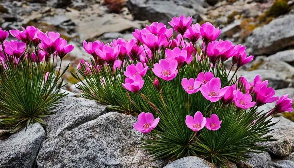 Alpine pinks in a rocky alpine environment