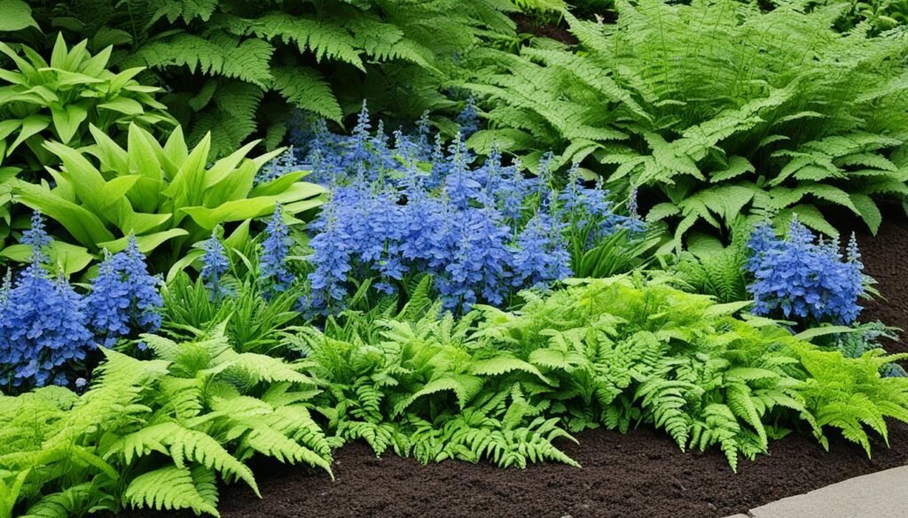 companion plants for blue flowers in wet soil