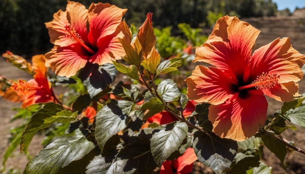 hibiscus plant suffering from sunburn