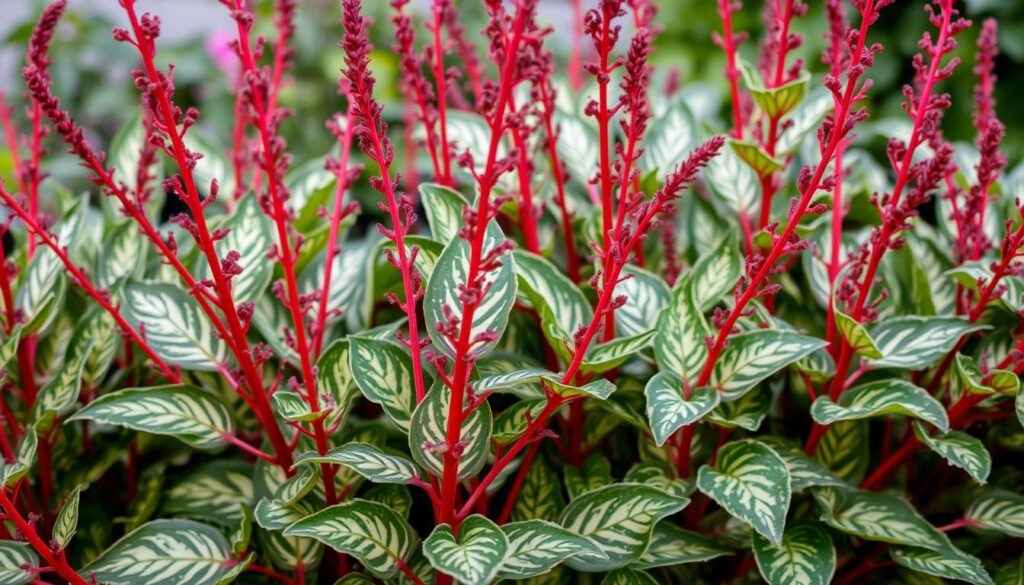 plant with red stalk and green leaves