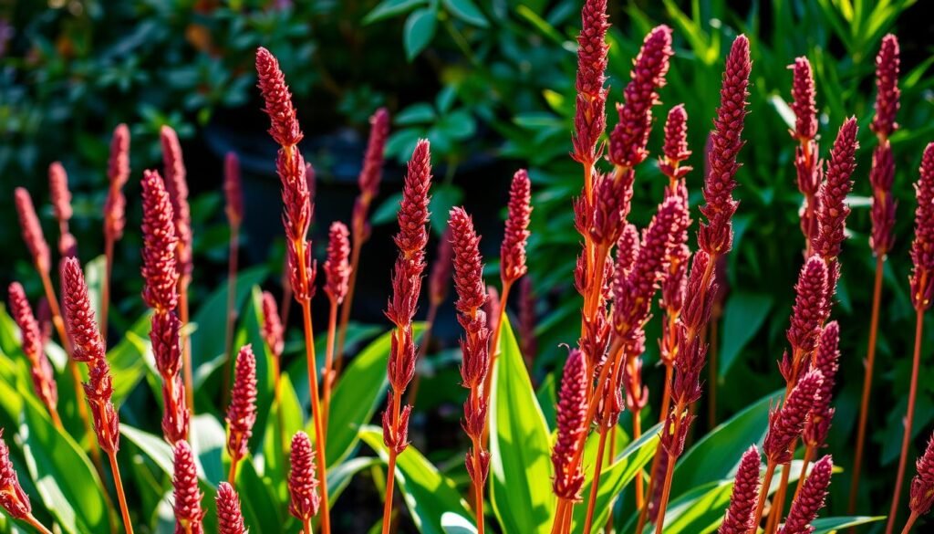 plant with red stalk and green leaves